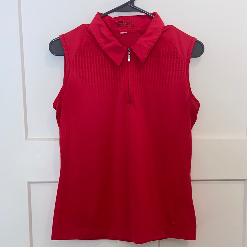 M Nike Golf center Sleeveless Coral  Zip-Front Polo Top